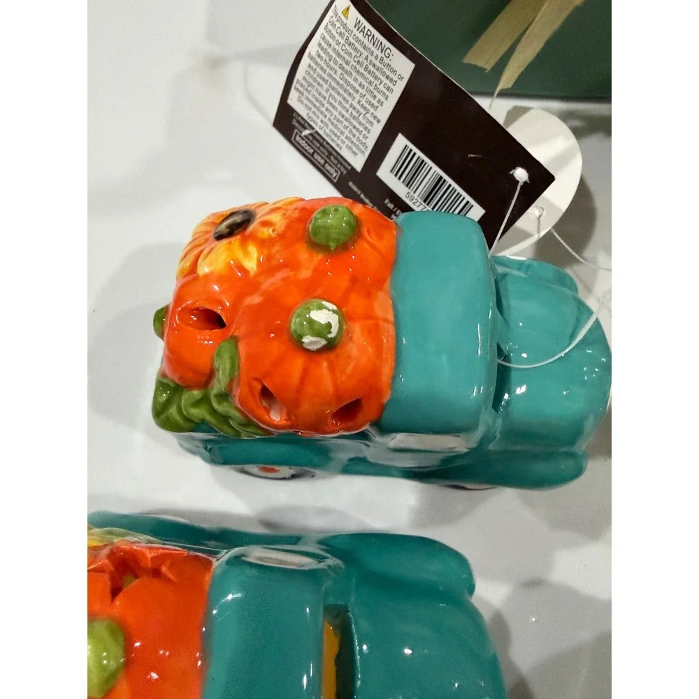 Fall Harvest Decor Lot Teal Ceramic Light Up Pumpkin Trucks Raffia Wood Pumpkin